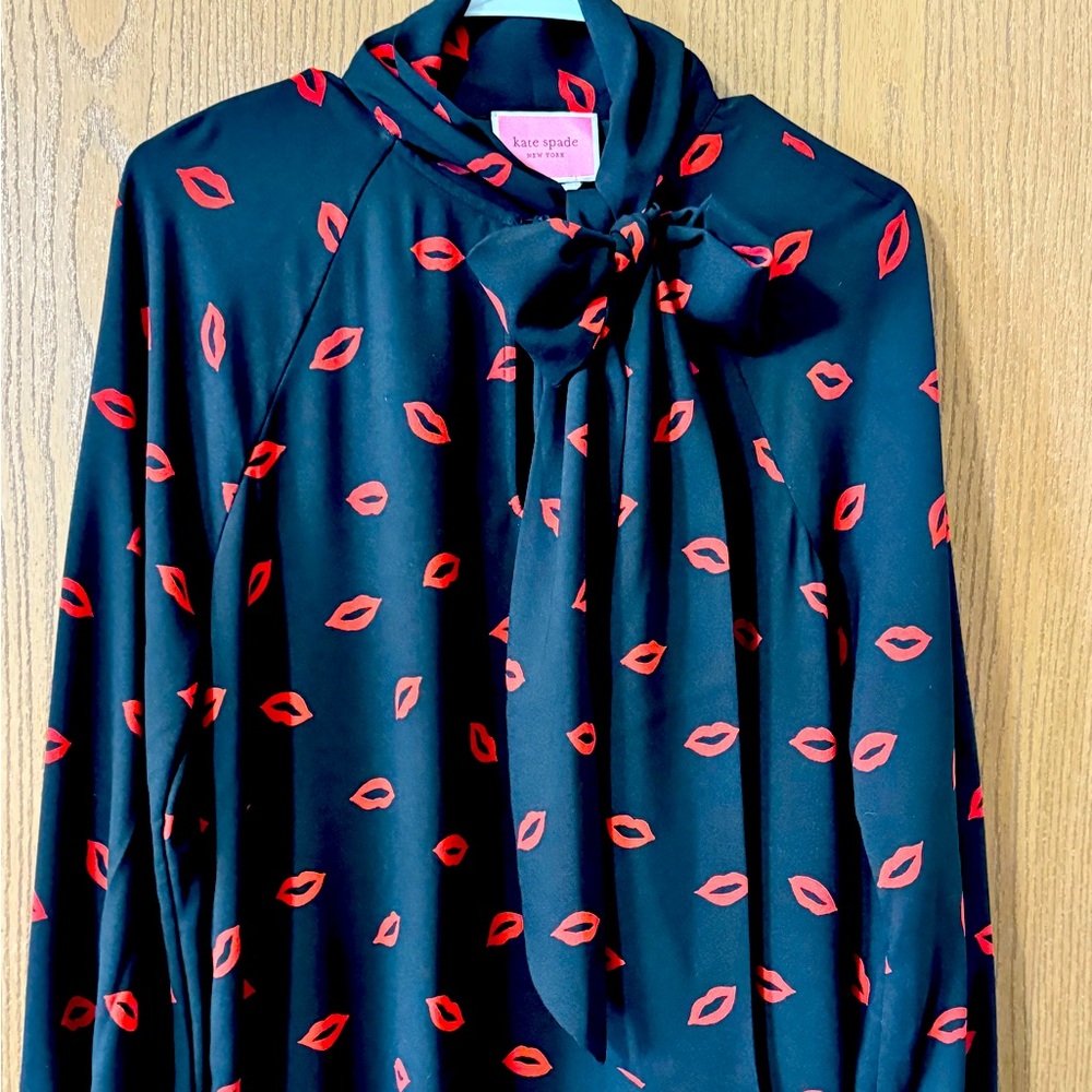 Kate Spade Dresses | Kate Spade Black Kisses Long Sleeve Dress. Size M